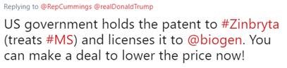 US government holds the patent to #Zinbryta (treats #MS) and licenses it to @biogen. You can make a deal to lower the price now!