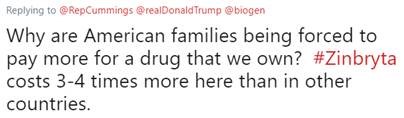 Why are American families being forced to pay more for a drug that we own?  #Zinbryta costs 3-4 times more here than in other countries.