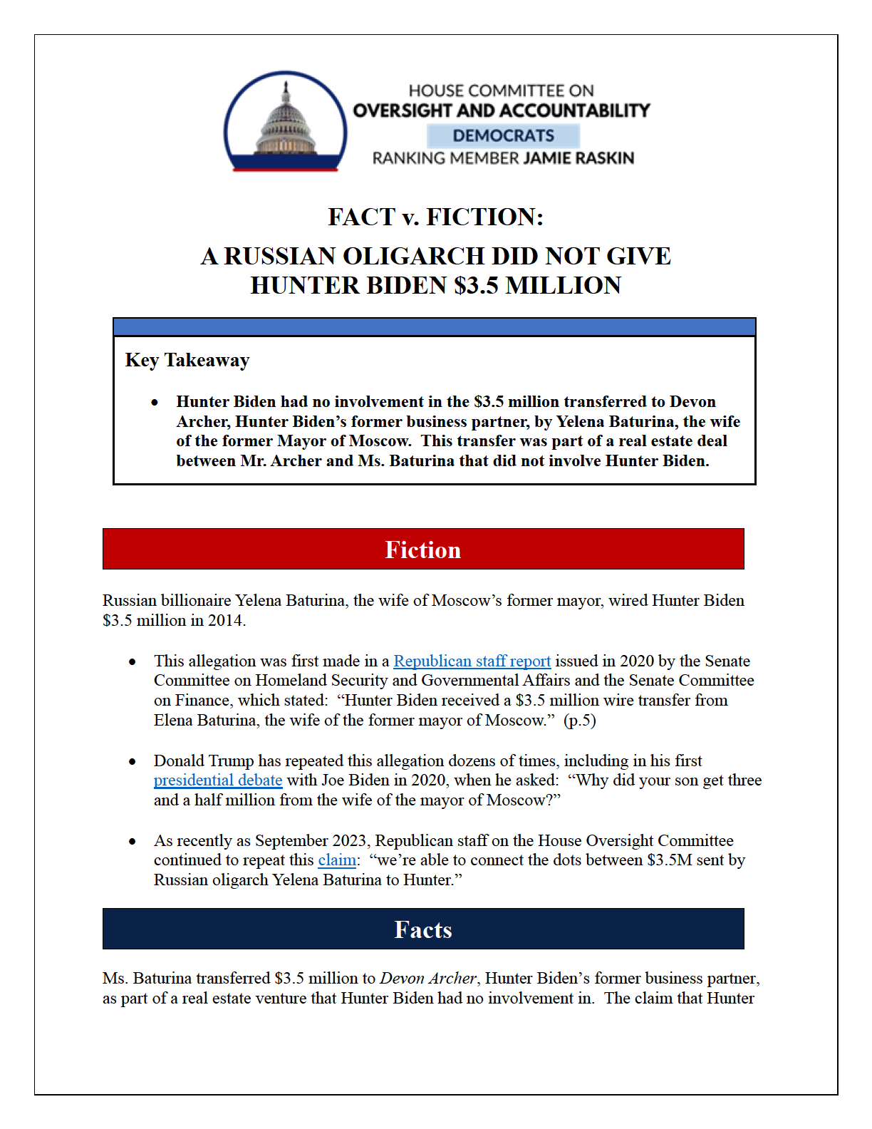 Fact v. Fiction: A Russian Oligarch Did Not Give Hunter Biden $3.5 Million